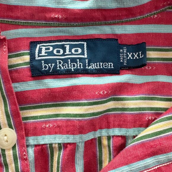 Vintage Polo Ralph Lauren Shirt Men's XXL Red Multi Striped Cotton Button Up - Picture 4 of 4